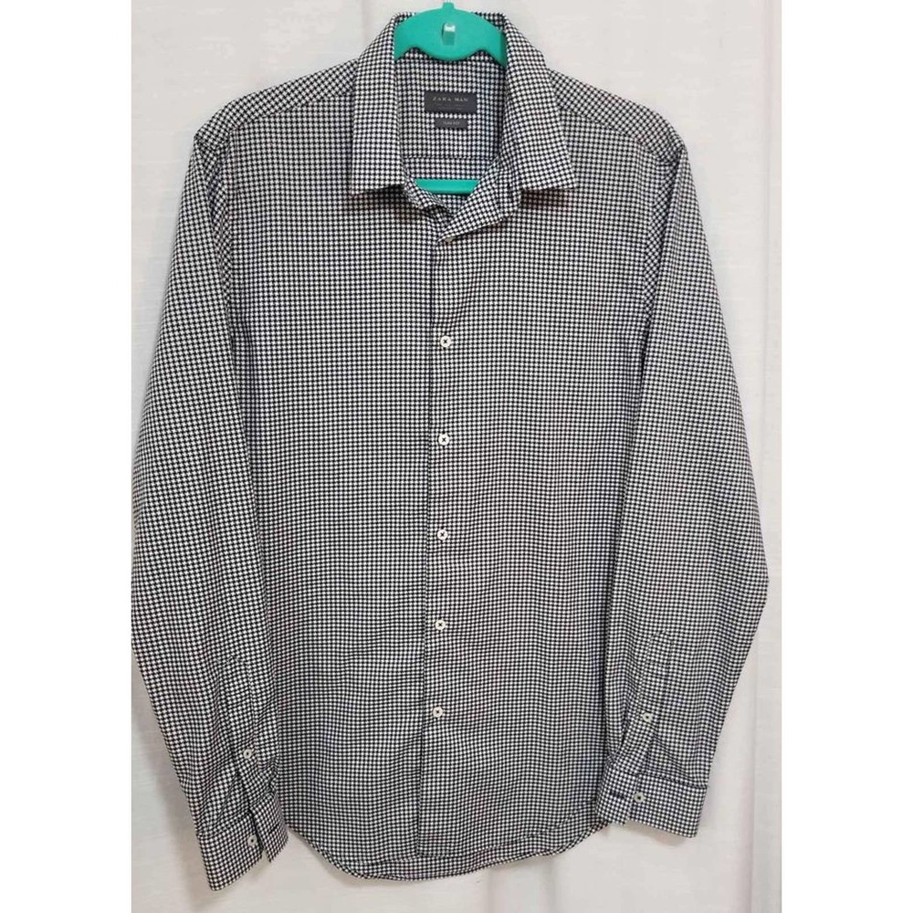 Zara Man Black White Large Hounds tooth Button Up Shirt. - Picture 1 of 4